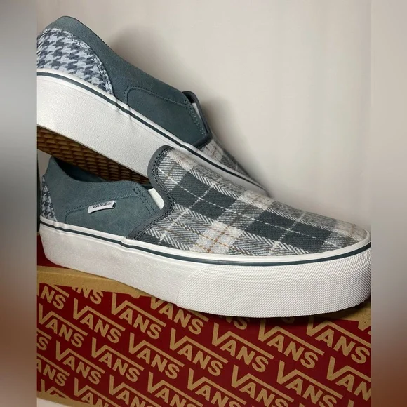 Vans Shoes Womens Vans Asher Platform Plaid Mix Dark Grey Size Ntw Poshmark